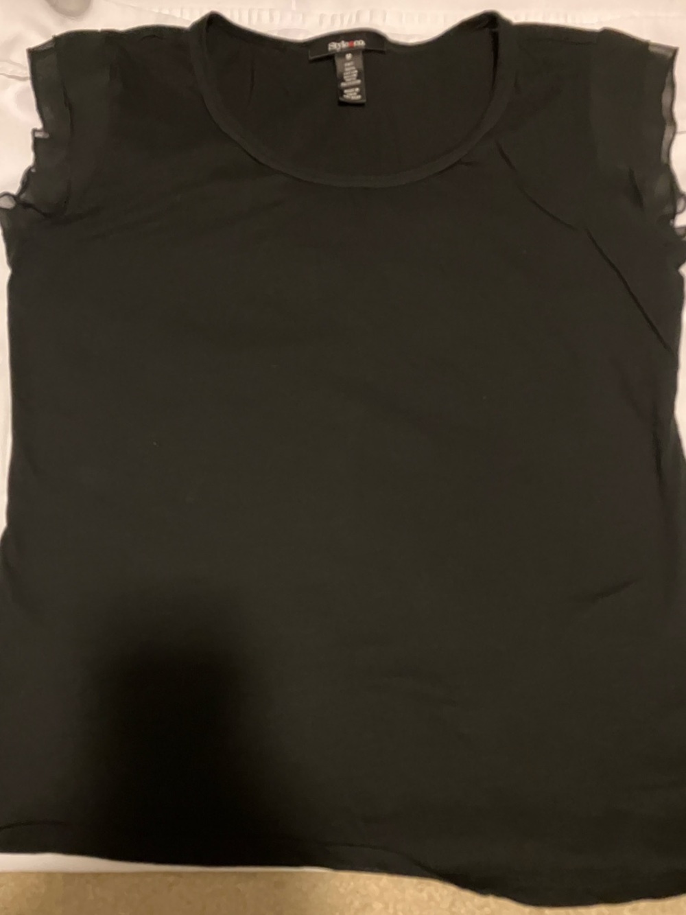 Style & Co. Black Short Sleeve Tee with Sheer Ruffle Cap Sleeves